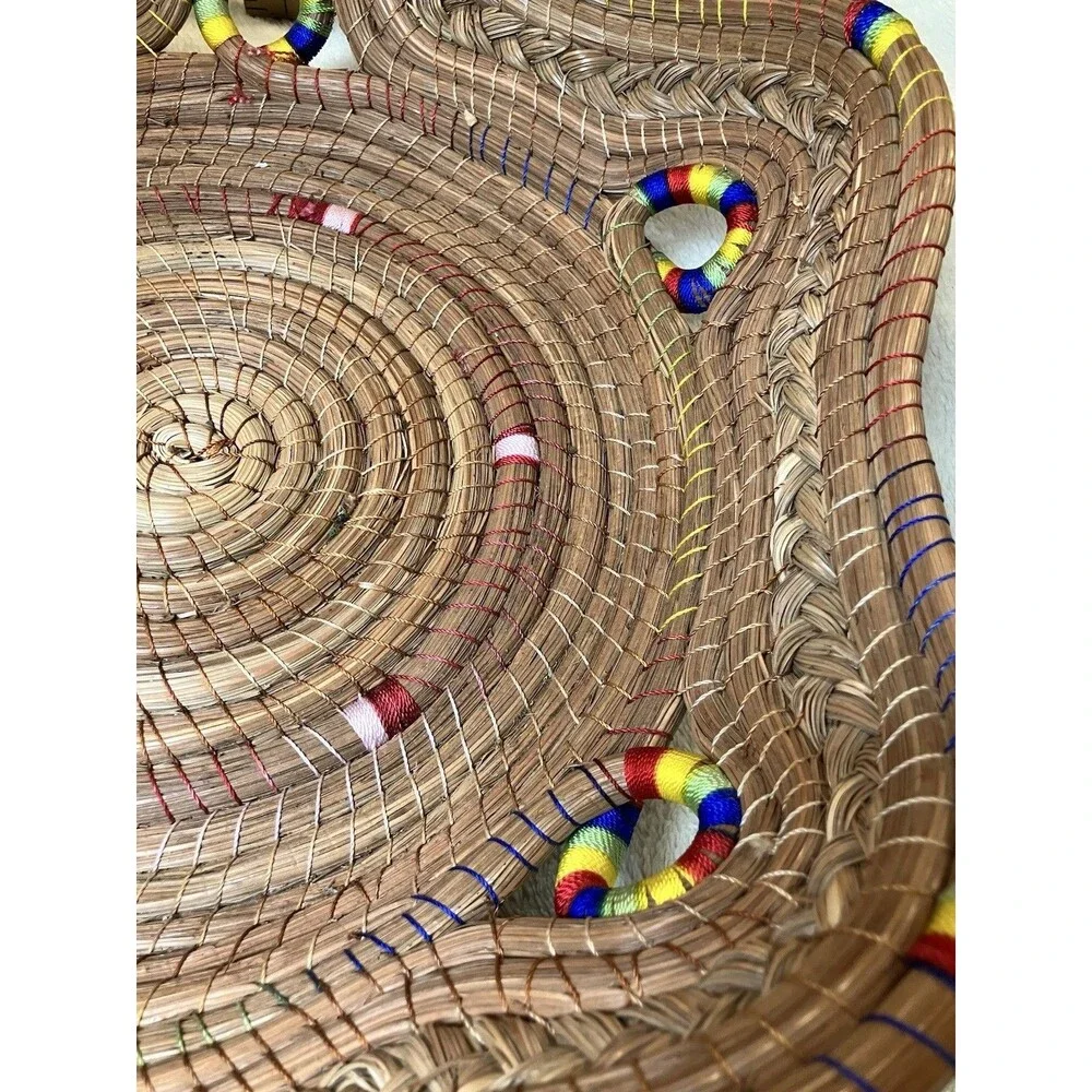 Hand Woven Multi-Colored Coiled Bowl Basket Rainbow Pride Cottage Core Kitchen